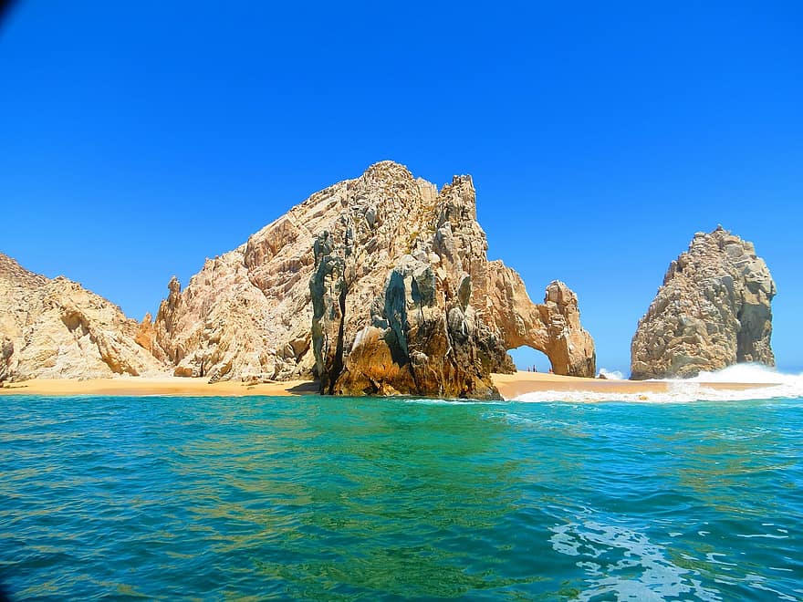 el arco, cabo, México, de praia, oceano, céu, agua, costa, ondas, nuvens, onda