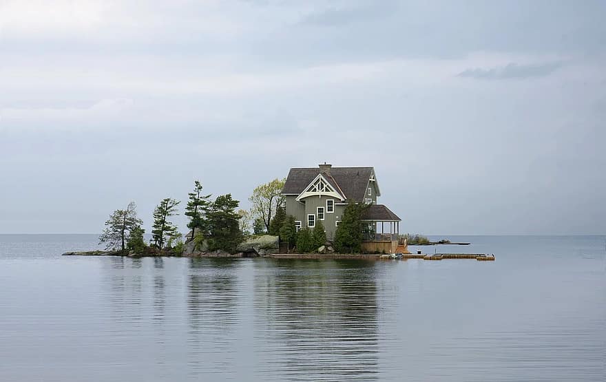 hus, hjem, sø, sommerhus, ferie, ø, Land, hav, bygning, rolige farvande, landskab