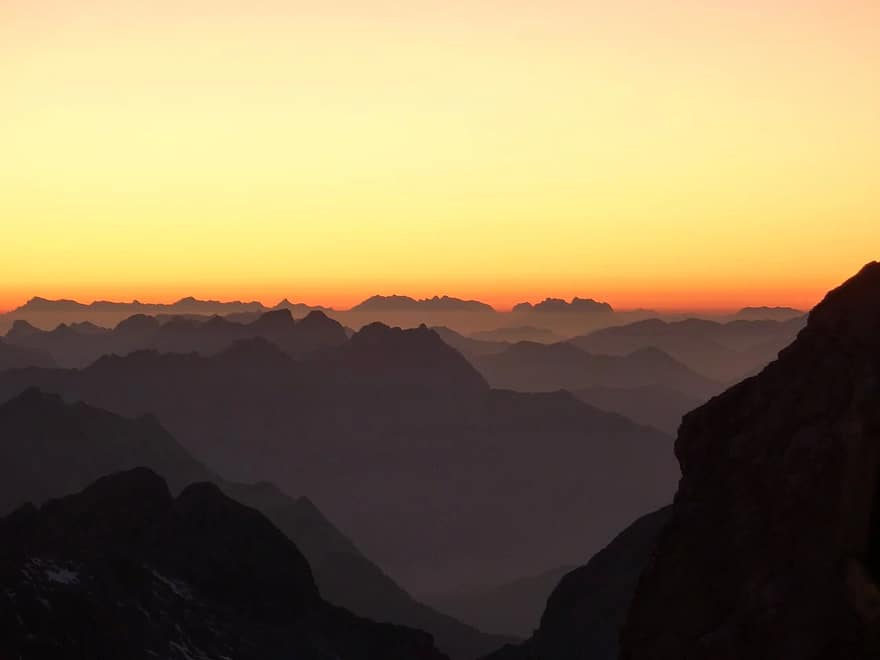 montanhas, morgenrot, panorama alpino, nascer do sol, alpino, panorama, morgenstimmung, cimeira, vistas panorâmicas, Férias, vista dos alpes