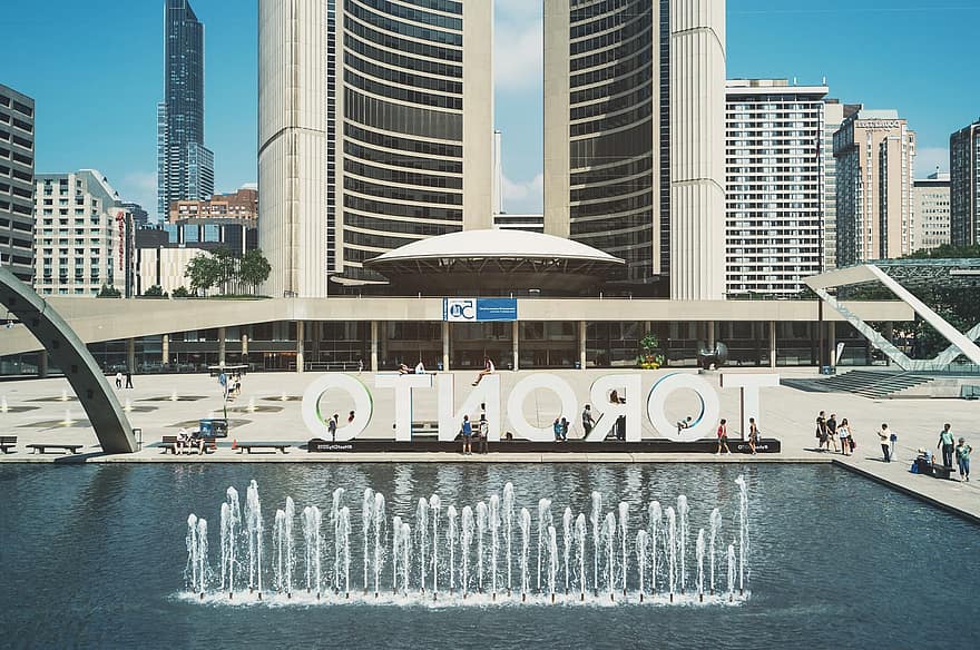 „Toronto City Hall“, nauja miesto rotušė, Toronto, Kanada, architektūra, fasadas, Ontarijas, pastatas, modernus, miesto centre, centras