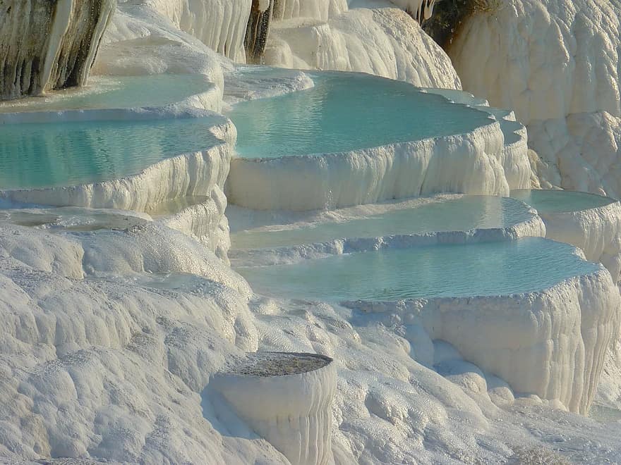 pamukkale, lime sinter terrace, calcium, unesco, limestone, turkey, landscape, mineral, thermal springs, water