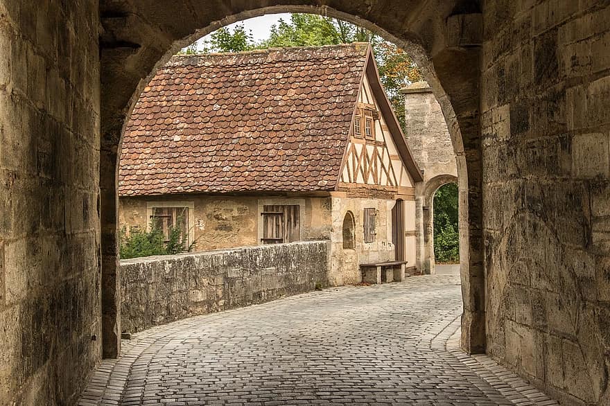 rothenburg, fachwerkhaus, historiskt, stad, truss, historiska centrum, byggnad, medeltiden, sevärdheter, historiska gamla stan