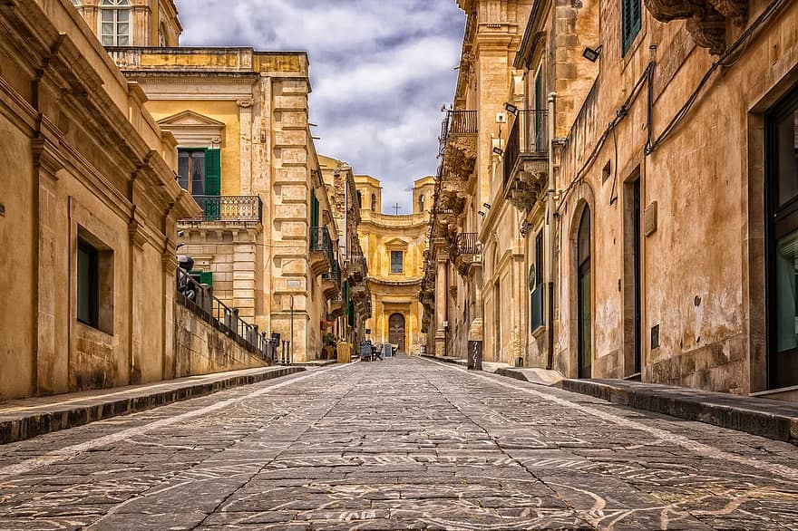 vicolo, strada, toppa, città, centro storico, centro, mediterraneo, architettura, sicilia, vecchio, antico