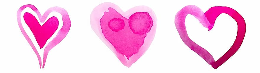 heart, watercolor, watercolour, red, pink, valentine, valentine's day, double heart, love, luck, abstract