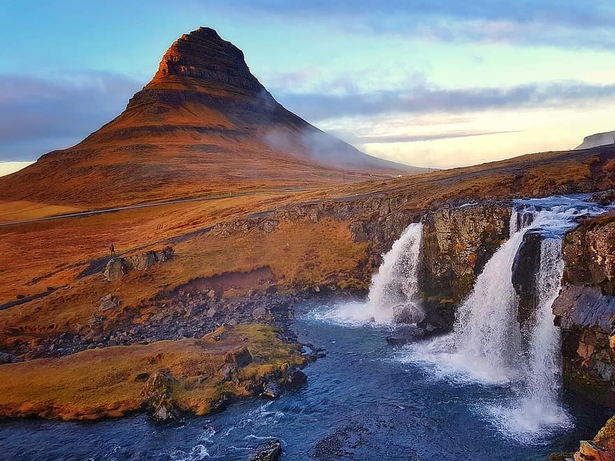 kirkjufell, gunung, Islandia, air terjun, pemandangan, indah, alam