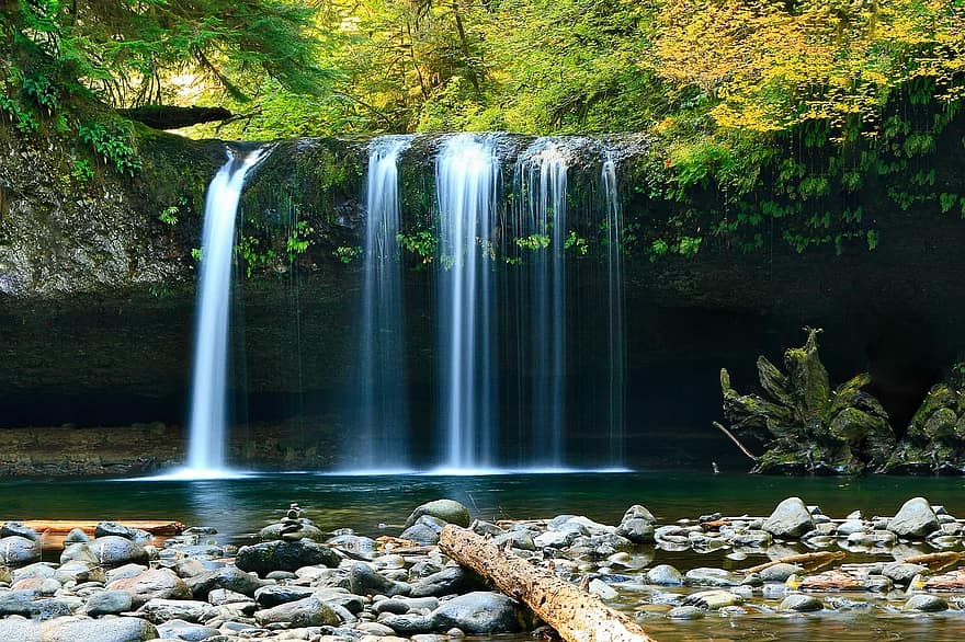 air terjun, batu, pohon, hutan, alam, pemandangan, riam, aliran, hijau, mengalir, indah