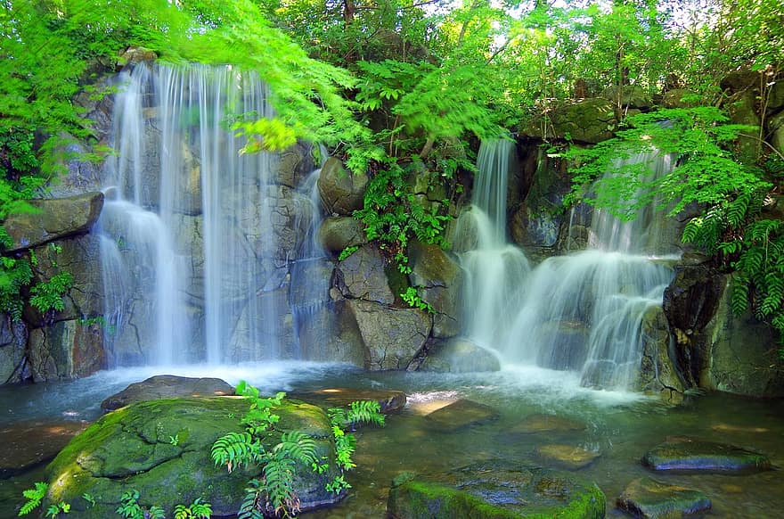 water, vallei, groen, berg-, landschap, bossen, waterval, natuurlijk, Japan, rivier-, waterbronnen