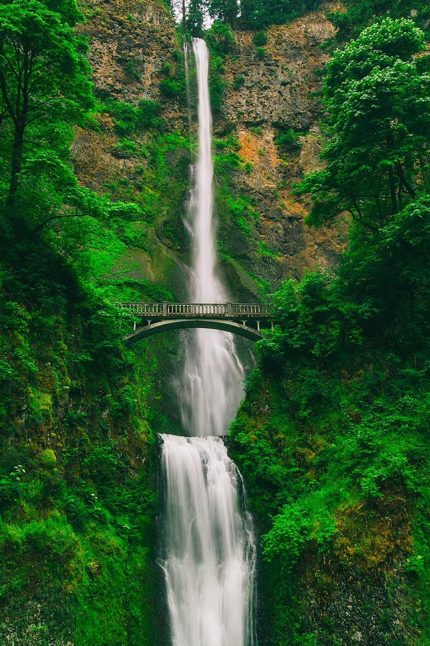 multnomah valt, Oregon, toerisme, berg-, waterval, cascade, brug, land, landelijk, kloof, canyon