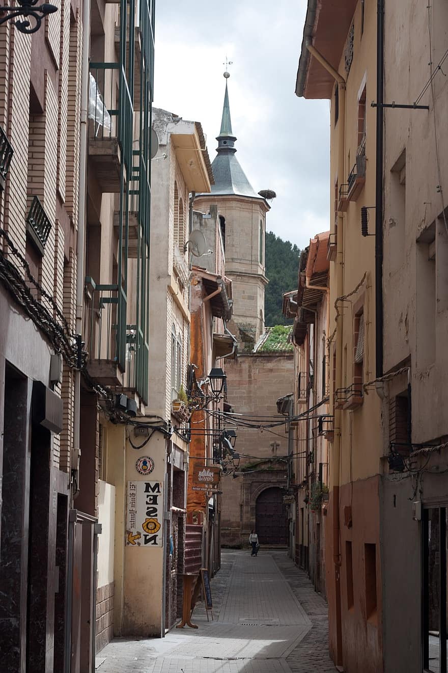 Espagne, route, centre historique, village, église, ruelle, rétro