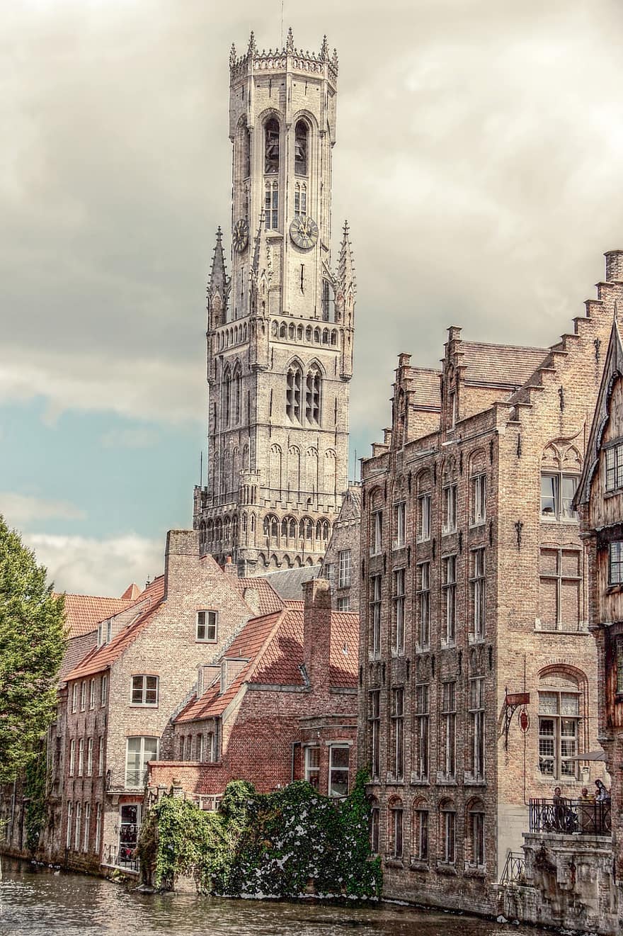 beffroi, la tour, Bruges, canal, romantique, historiquement, lieux d'intérêt, centre historique, idyllique, les façades, architecture