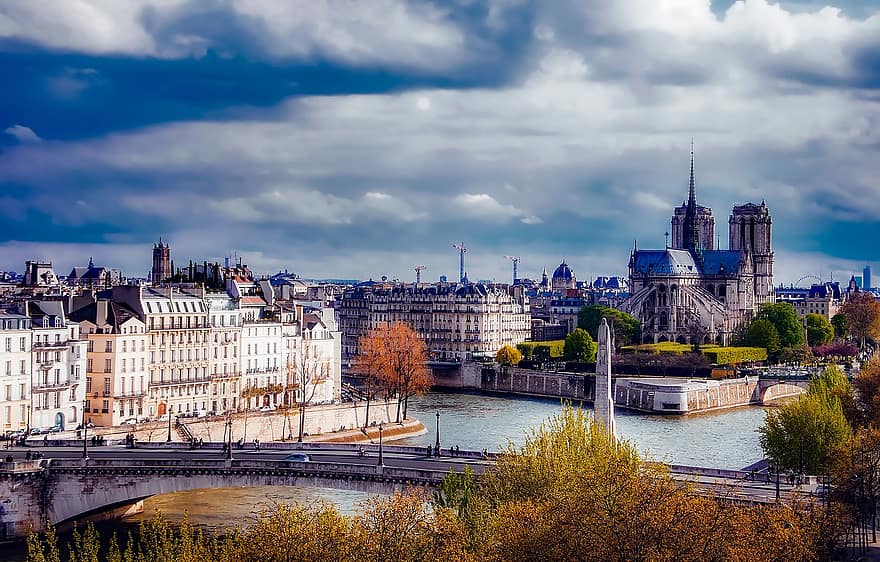 paris, Prancūzija, notre dame, architektūra, orientyras, istorinis, miestas, miesto, miesto vaizdą, miesto centre, panorama