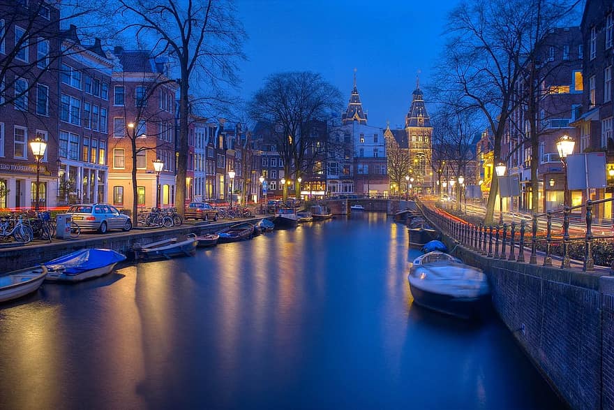 amsterdam, night, canals, evening, wallpaper, city, twilight