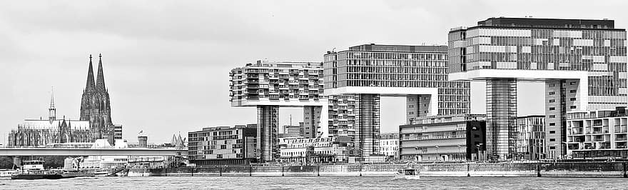 kranhem, arkitektur, kölnkatedralen, köln, modern, byggnad, glasfönster, modern arkitektur, hus, rhine floden, rhen