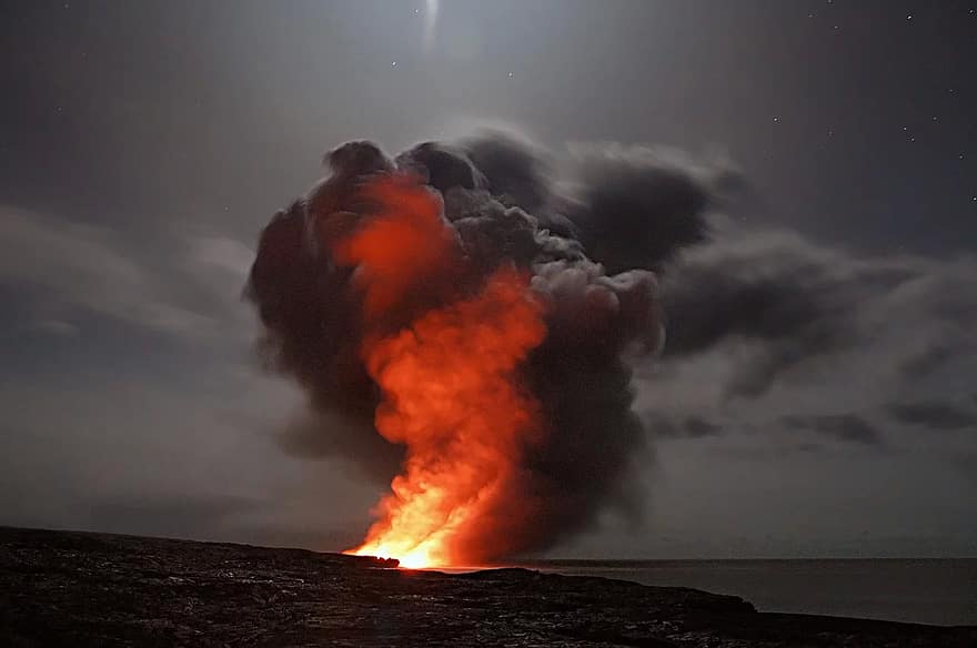 volcan, Hawaii, lave, nuage, cendre, eau, volcanique, éruption, volcans, géologique, catastrophe