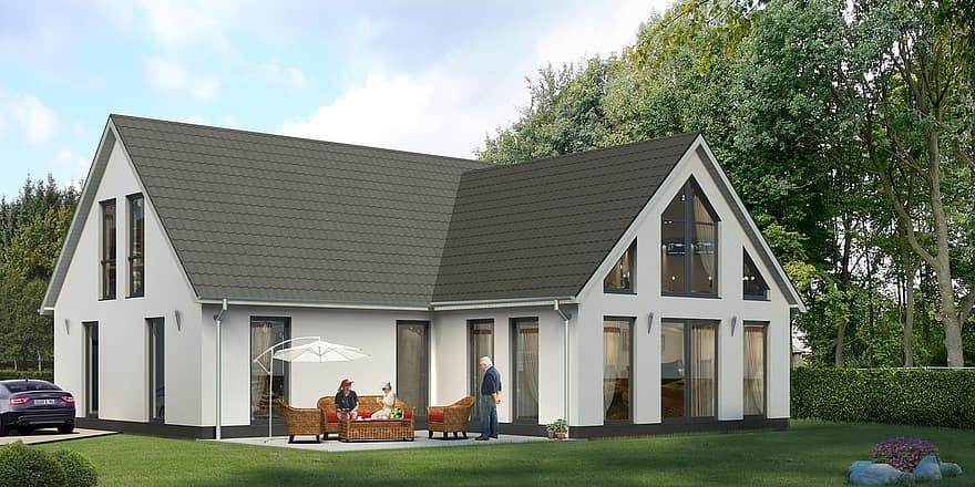 rodinný dům, vila, vykreslování, vizualizace, architektura, vizualizace 3d, architektonické vizualizace, krajina, budova, cgi