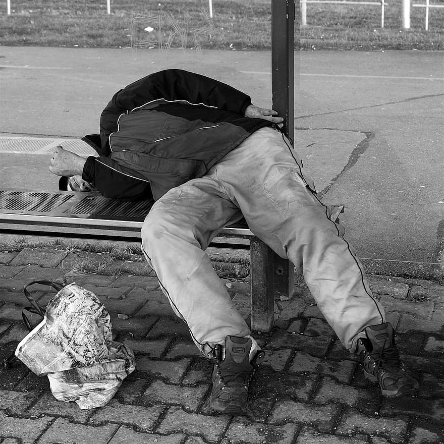 homeless, man, sleeping, drunk, social, people, society, problems