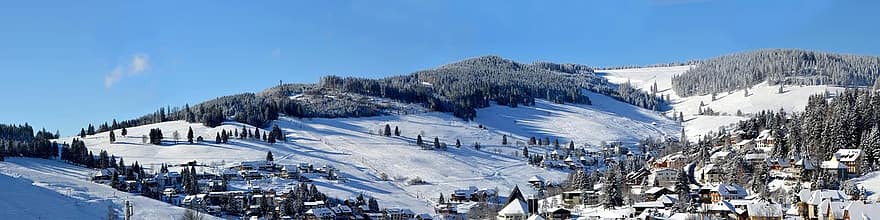 panorama, natur, snø, vinter, skog, landskap, fjell, himmel, kald, gå, høyde