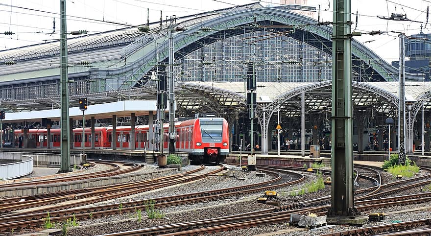 kölni, vonat, központi állomás, állomás tető, acélszerkezet, kölni főpályaudvar, vasúti, sínek, acél-, láncolat, építészet