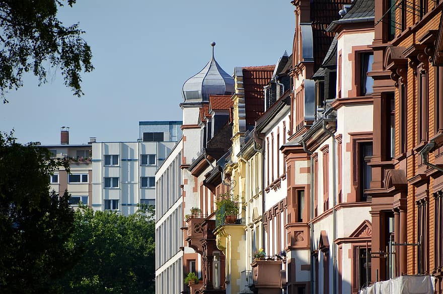 arquitectura, fachada, Weststadt, Heidelberg, edificio, ventana, hauswand, casco antiguo, arquitectura moderna, balcón, vivir