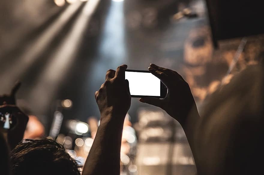 smartphone, film, fotografierea, public, grafie, filmare, aparat foto, fani, mâini, concert, mobil