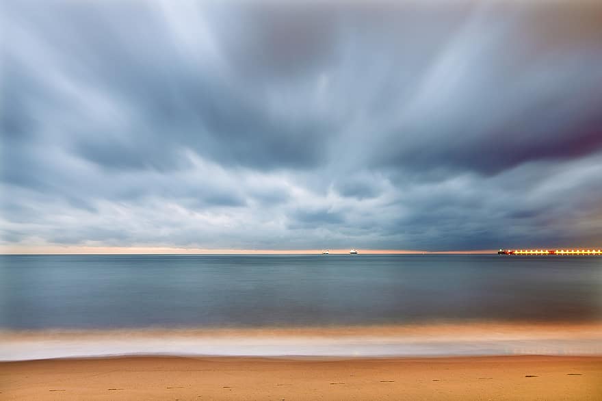 playa, amanecer, oscuridad, noche, paisaje, Oceano, arena, mar, marina, costa, verano