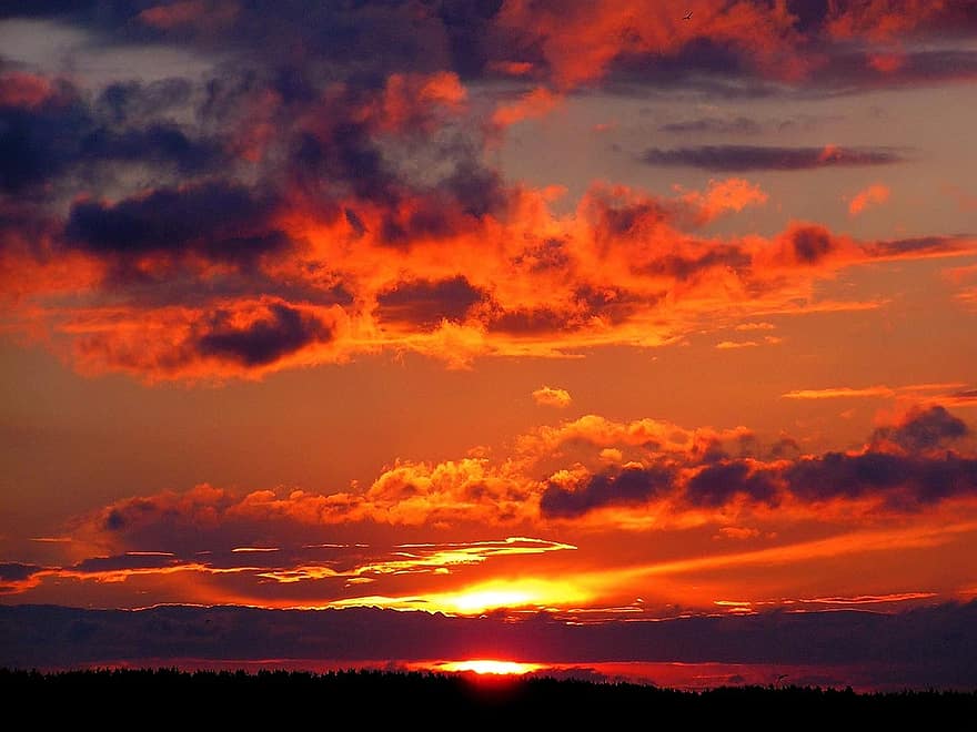 por do sol, verão, nuvens, céu, vermelho, laranja, crepúsculo