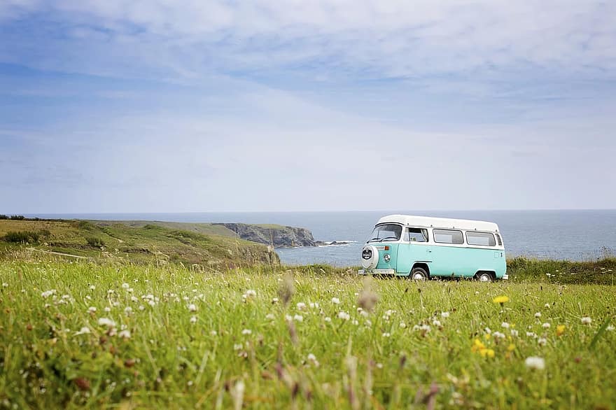 vw bus, vw valentão, volkswagen, aventura, mar, pastagem, panorama, ao ar livre, rural, cenário, verão