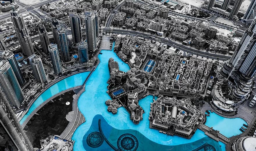 Dubai, sylwetka na tle nieba, Miasto, architektura, drapacze chmur, panoramę Dubaju, duże miasto, nowoczesny, wieżowiec, budynek biurowy, długa ekspozycja