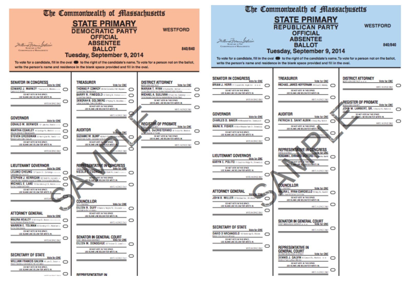 Read the Ballots for Tuesday's Primary Vote in Westford | Westford, MA ...