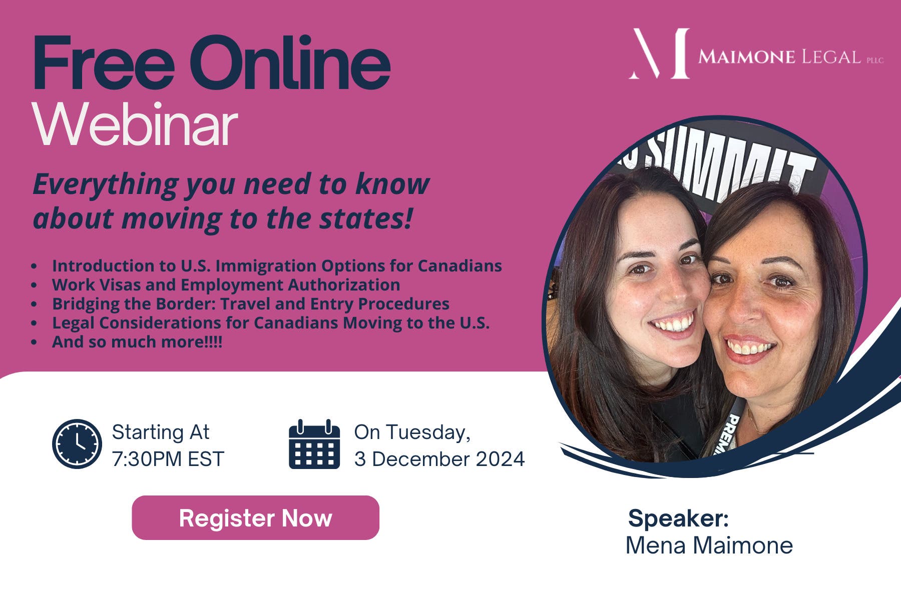 Maimone Legal to Host Immigration Webinar Titled “Navigating Your Move: Canada to the USA” on Dec. 3