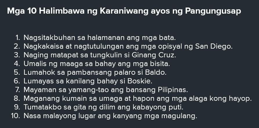 Mga Halimbawa Ng Pangungusap Na Nasa Karaniwang Ayos - vrogue.co