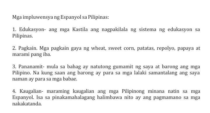 3 impluwensya ng mga espanyol sa kultura at sining ng mga pilipino ...