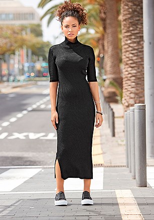 Ribbed Turtleneck Dress product image (X29521BK_1)