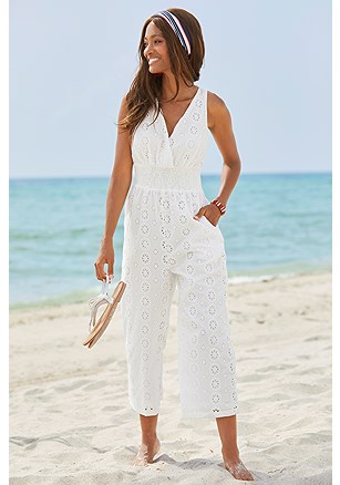 Sleeveless Eyelet Jumpsuit product image (X31337.WH.1)