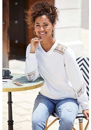 Crochet Insert Sweatshirt product image (X36407.WH.2)