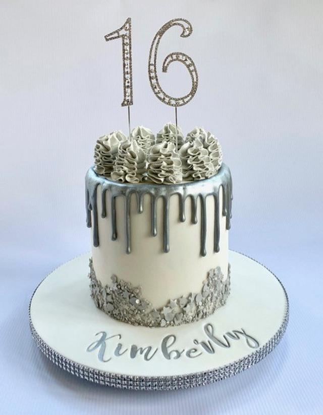 16th Silver Drip Cake - Decorated Cake by Canoodle Cake - CakesDecor