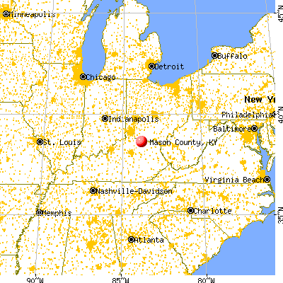 Mason County, KY map from a distance