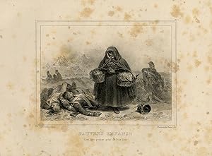 Seller image for Antique Master Print-Woman looking at bodies of young dead soldiers-Raffet-1834 for sale by ThePrintsCollector