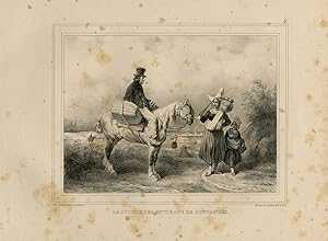 Seller image for Antique Master Print-Farmer on horseback and a milkmaid-Coutances-Bellange-1835 for sale by ThePrintsCollector