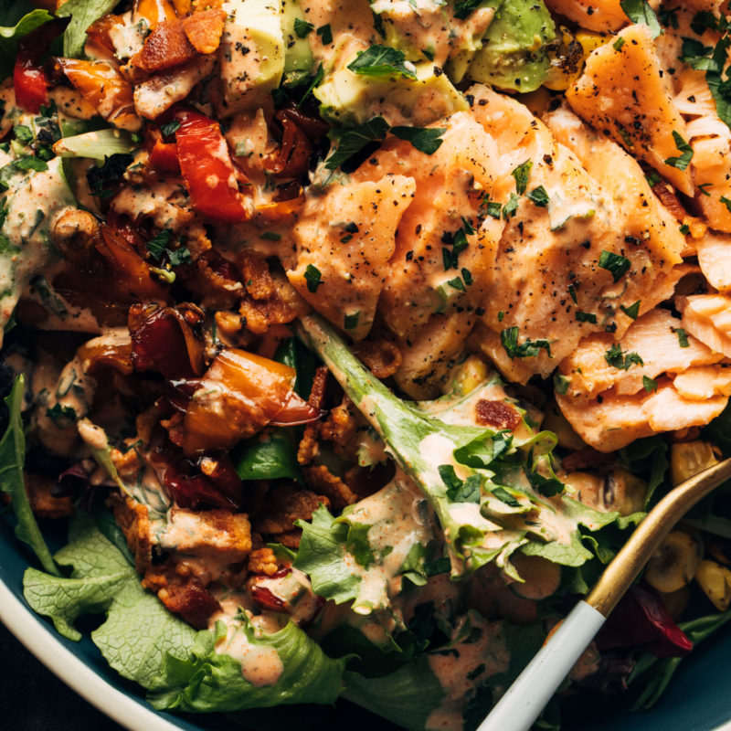 Salad on a plate with a fork