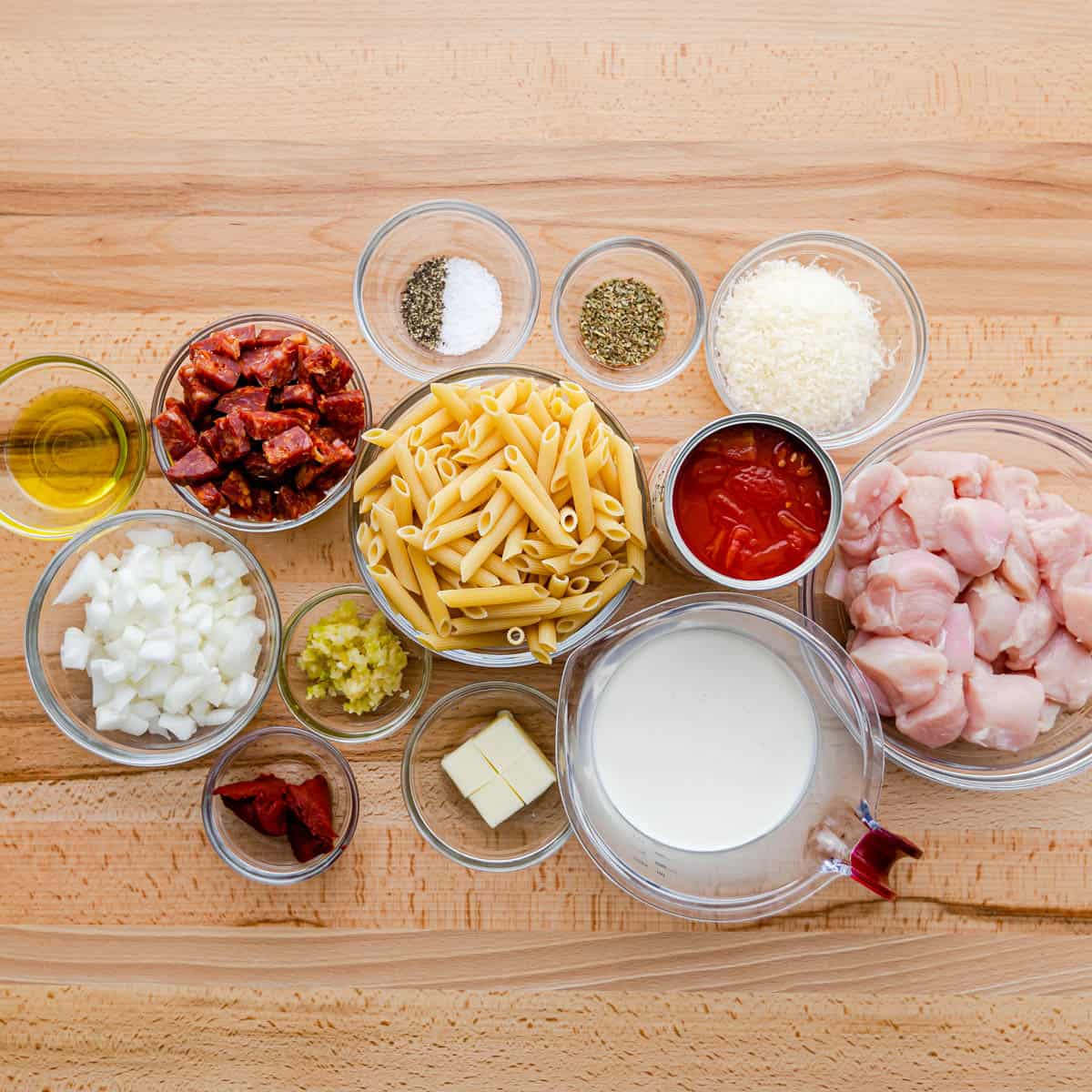 Ingredients for Chicken and Chorizo Pasta