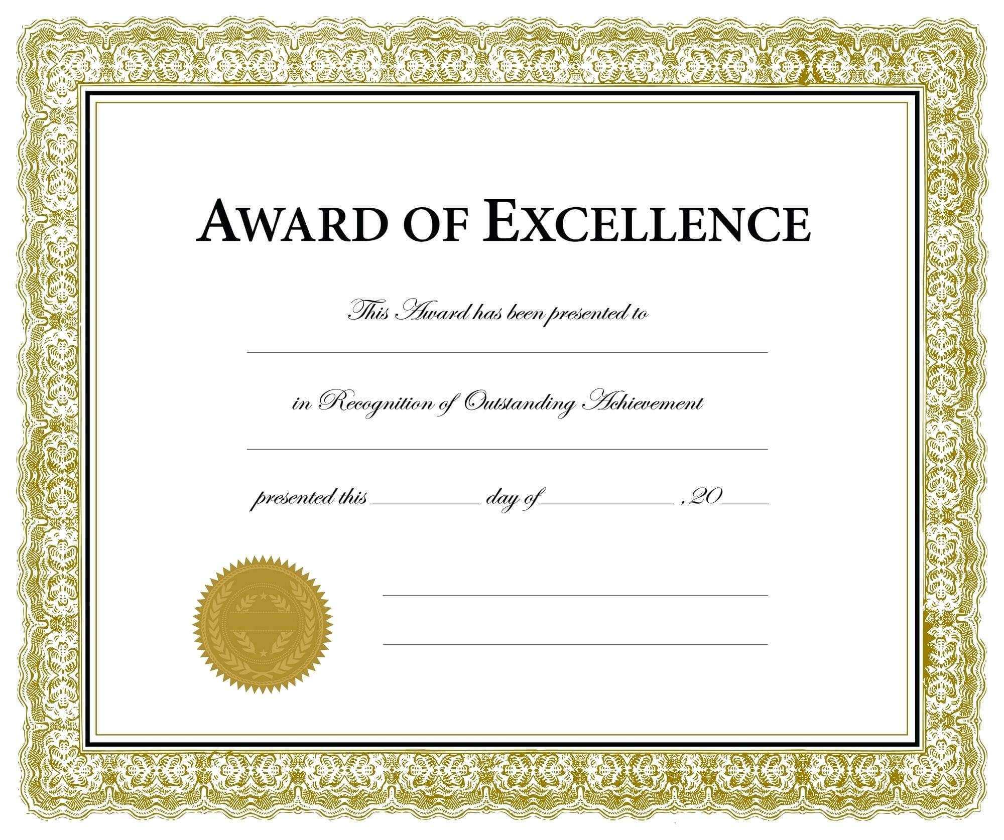 Fill In Blank Award Printable Customizable Certificate Template