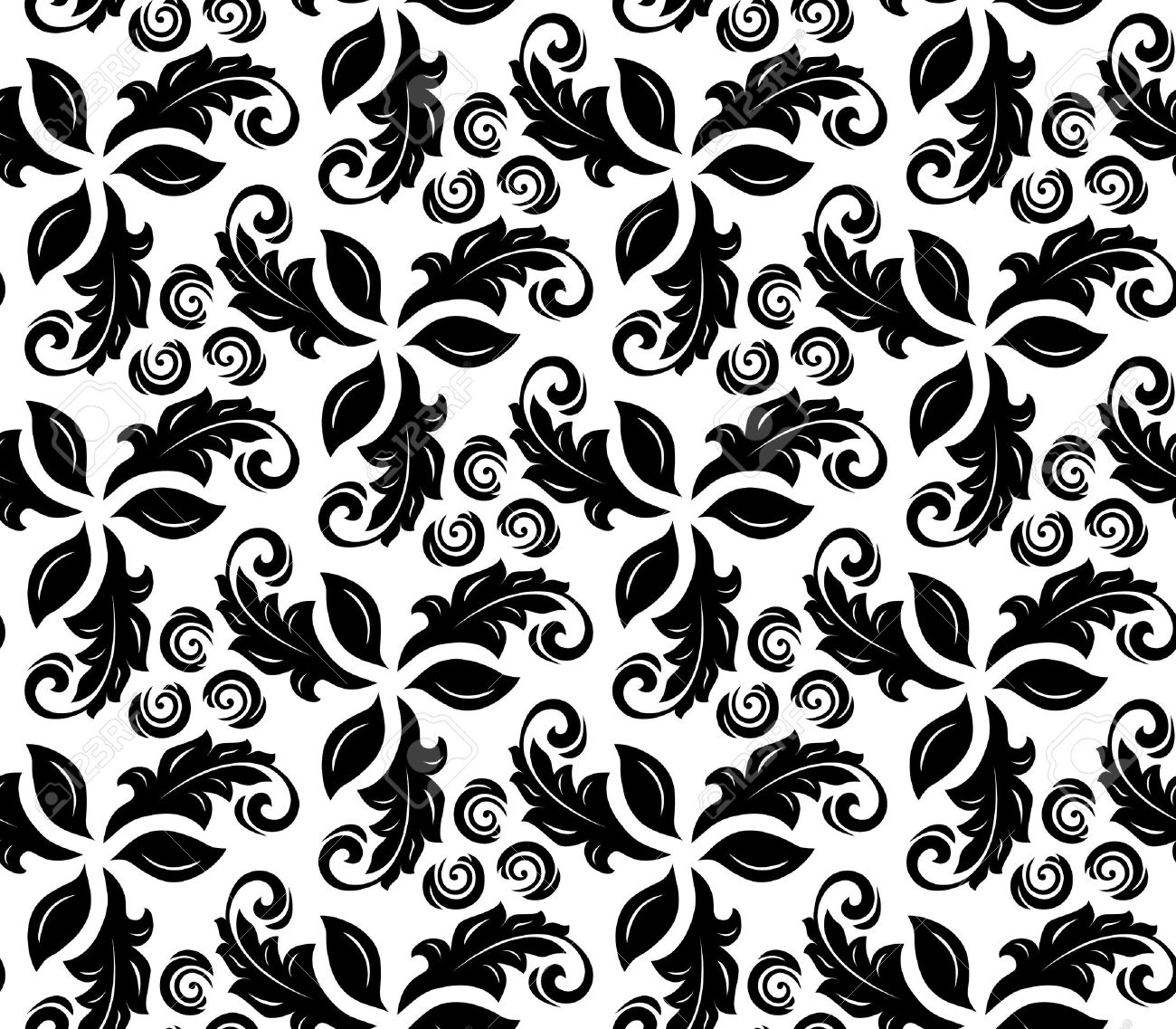 Floral Vector Black And White Ornament. Seamless Abstract ...