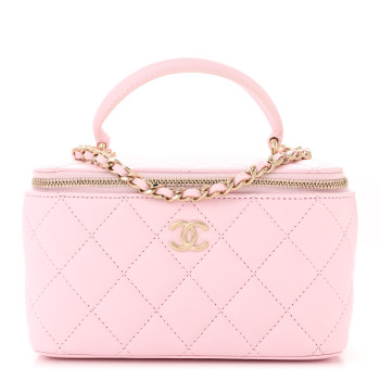 CHANEL Lambskin Quilted Small Top Handle Vanity Case With Chain Light Pink Light Pink