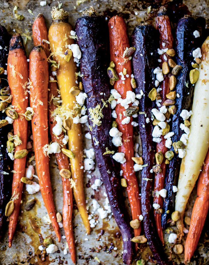 maple glazed carrots with goat cheese and pistachios recipe