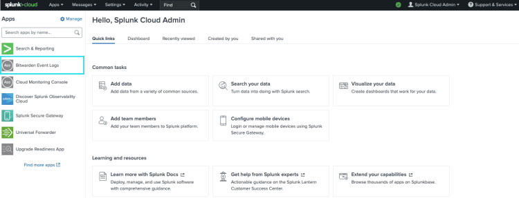 Bitwarden auf dem Splunk-Dashboard