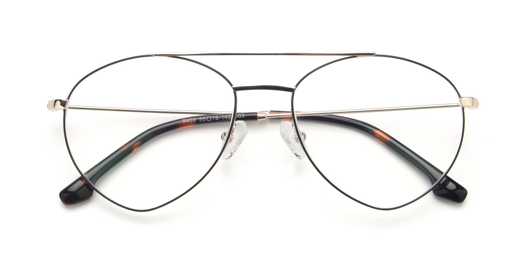 Folded Front of 9459 in Gold-Black with Clear Reading Eyeglass Lenses