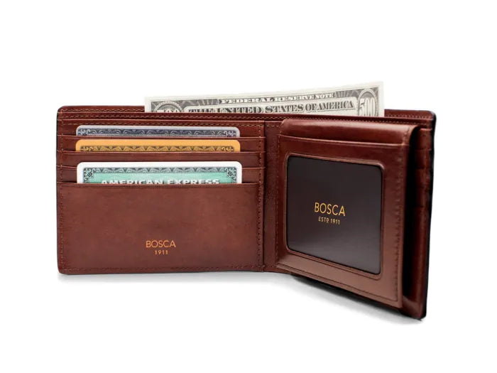 Bosca Dolce Italian Leather Credit Wallet w/I.D. Passcase-218 Dark Brown - Revolucion Lifestyles Vancouver - Cigars and Fine Gift Shop for Men