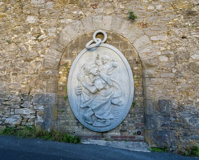 St Christopher Medallion Sculpture on Cattedown Road