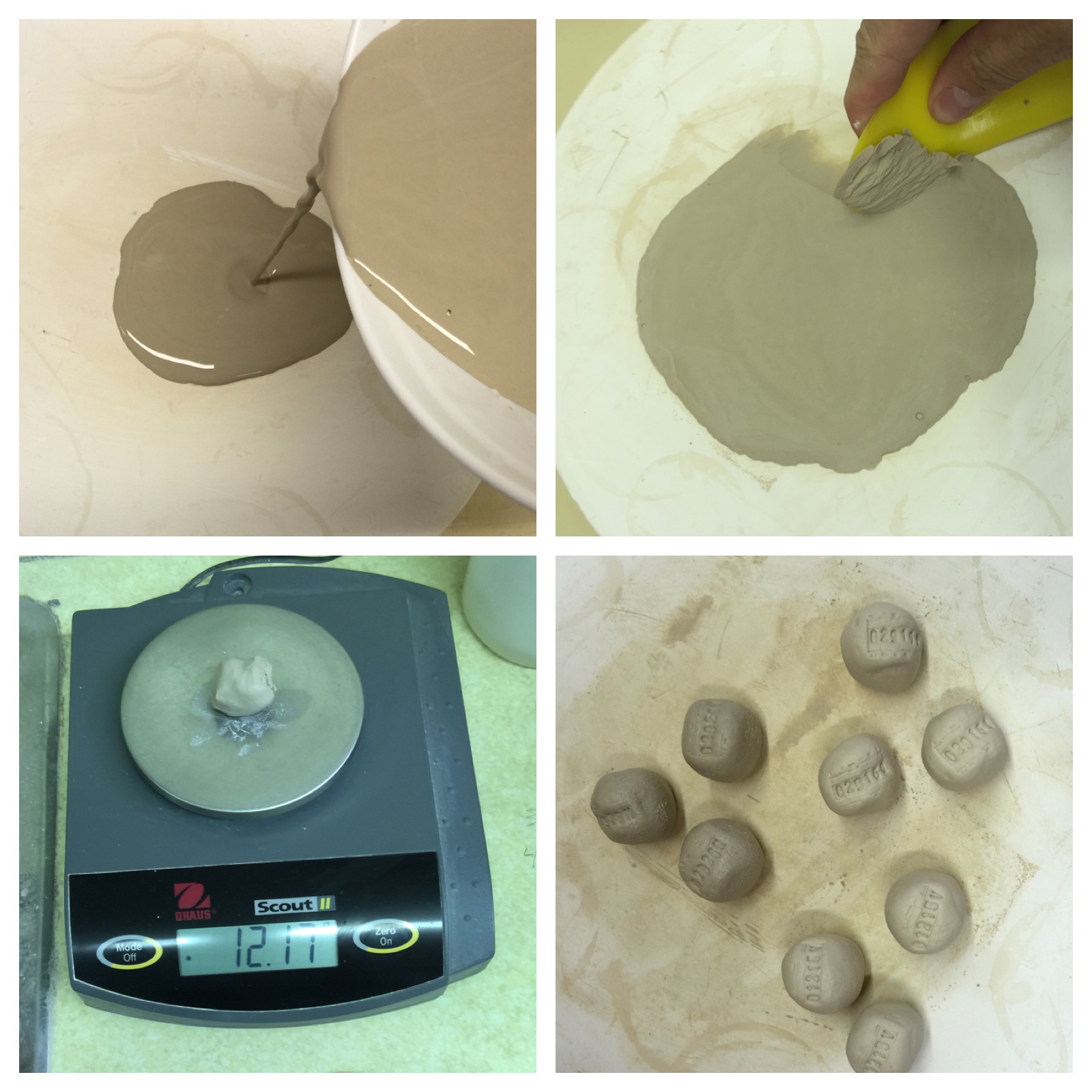 The process of dewatering a glaze slurry and making balls